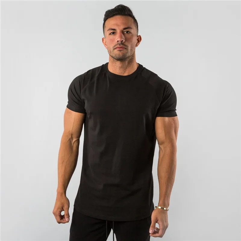 Herren T-Shirt Europäische Sommer Fitness Sport Solide Baumwolle Elastizität Aktiv Kurzarm T-Shirt Große Größe M-2XL