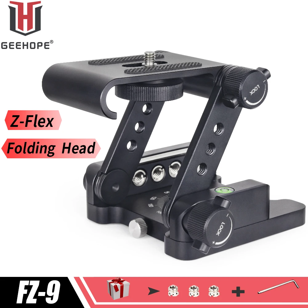 FZ-9 Upgraded Z-Flex Tilt Folding Tripod Head for Canon Nikon Sony DSLR Camera Camcorder Smartphones Aluminum Folding Head