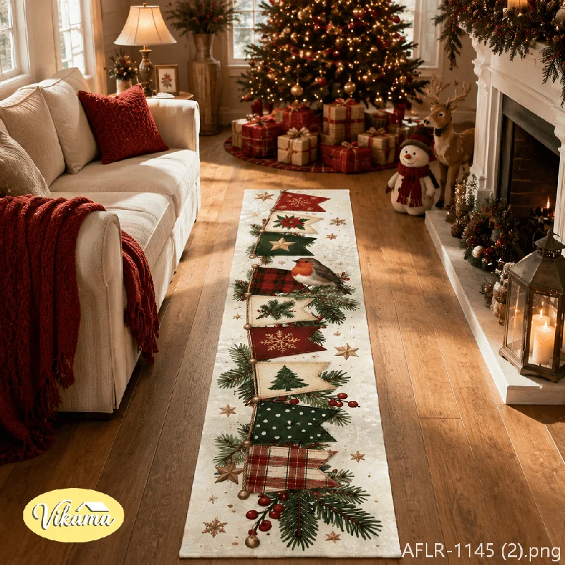 VIKAMA Christmas Stocking Fireplace Runner Rug Non Slip Washable Floor Mat for Hallway Entryway Holiday Home Decor