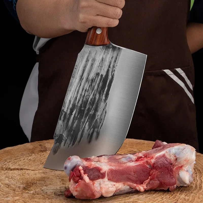 Hand-forged Butcher Knife 5CR15 Stainless Steel Pork Dividing Knife Minced Meat KnifeThick Strong Sharp Household Kitchen Knife