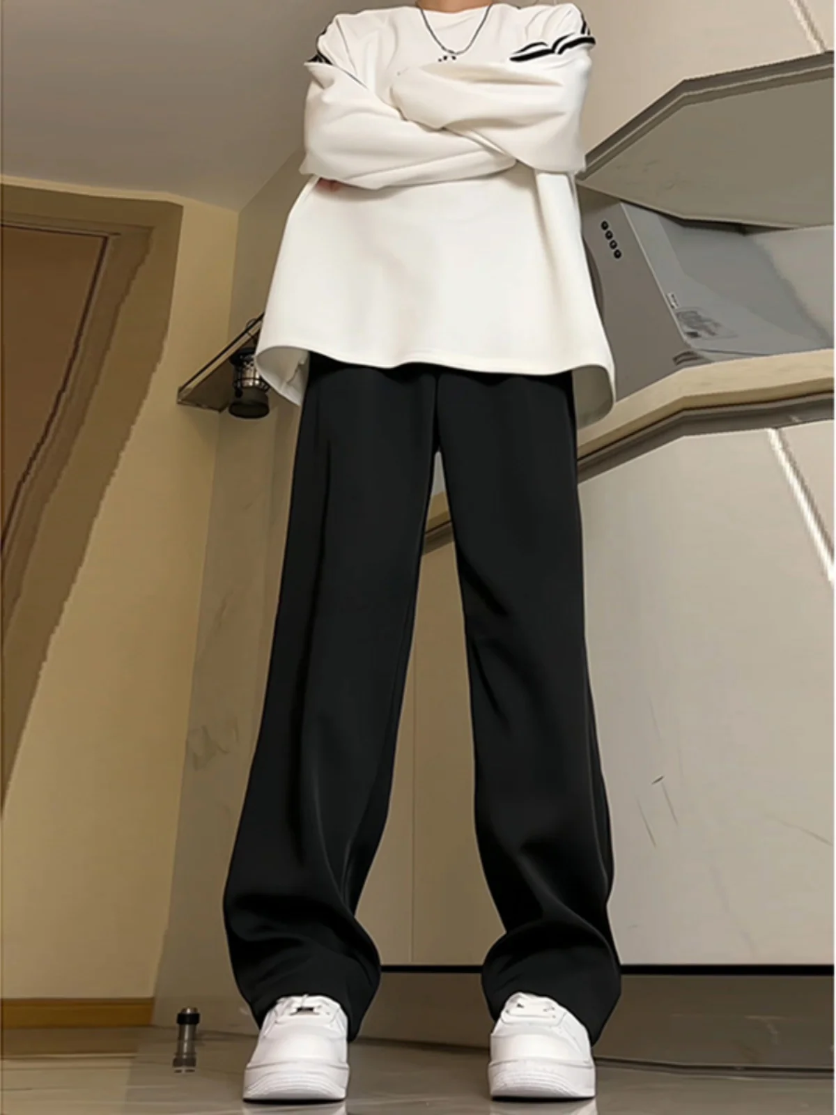 

Cleanfit Loose BF Lazy Sle Men's Bla Wide Leg Pants Casual Trousers Straight Cut Long Pants Youthful Spring Faion