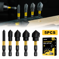 TOLESA 5PCS Countersink Drill Bit Set for Metal, 1/4 Inch Hex Shank Countersunk Bits 82 Degree 5 Flute, 1/4” 3/8” 1/2” 5/8” 3/4”