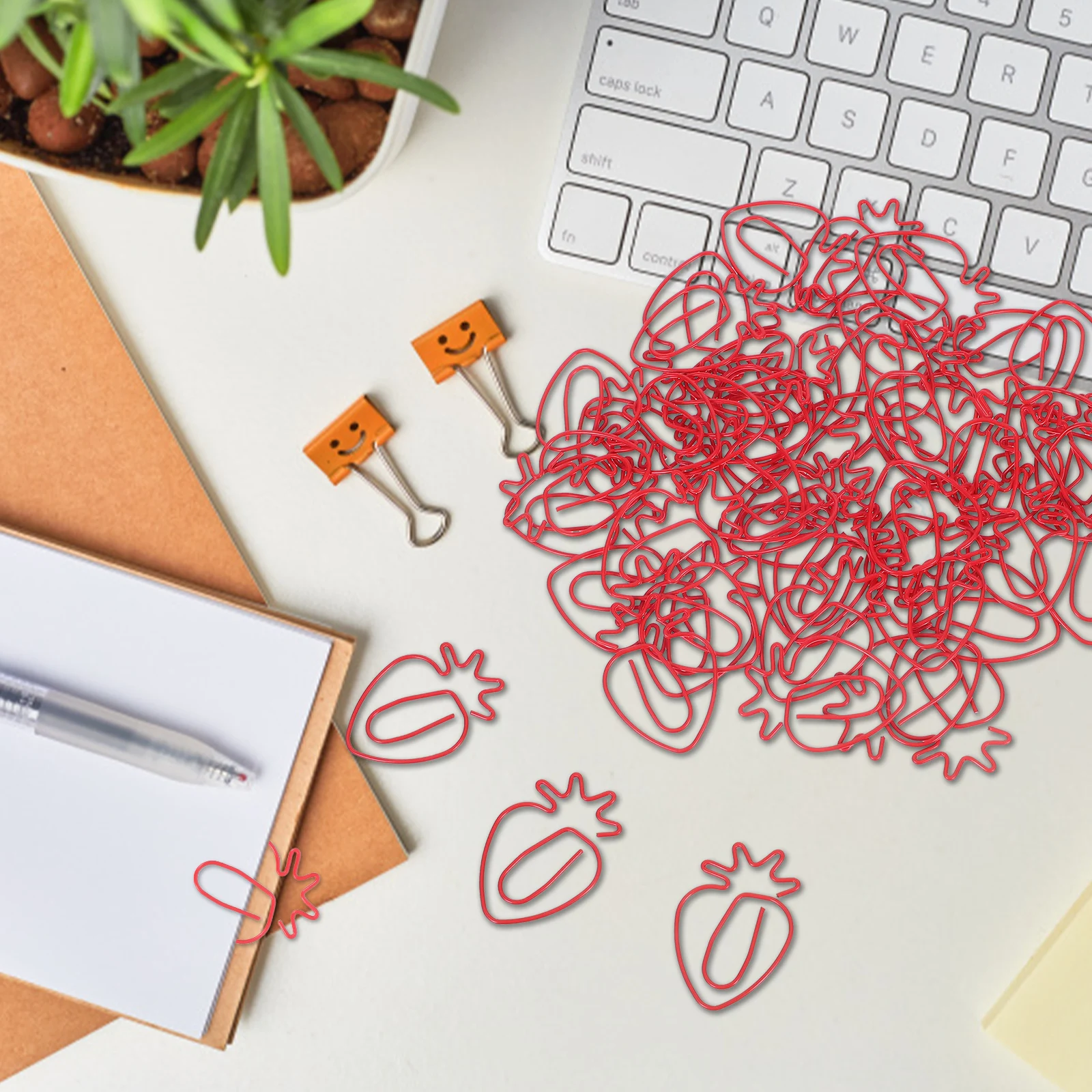 

50pcs Metal Paper Strawberry Shape Colorful Creative Office Supplies School Stationery Students Decorative Binder Clips Fruit