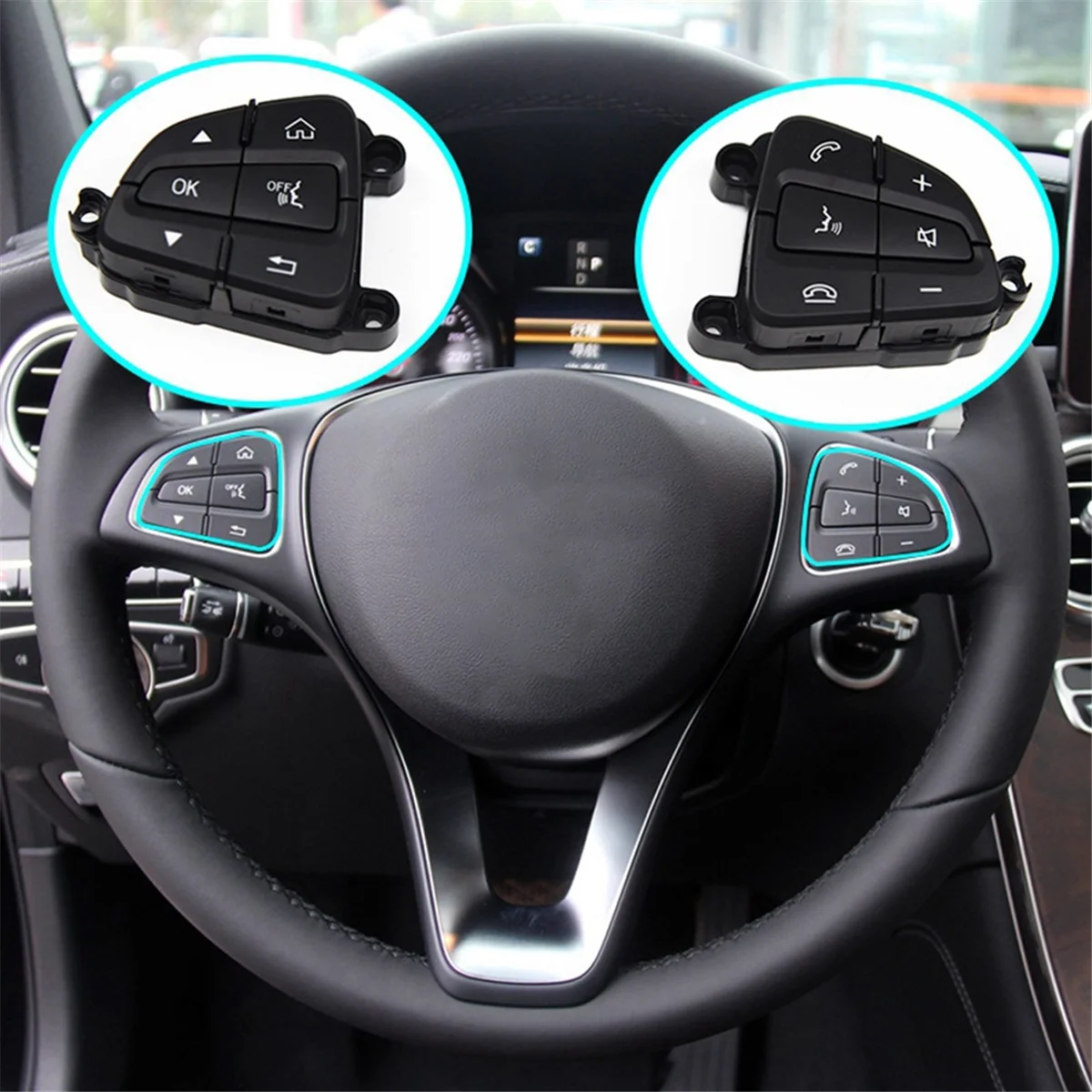 Car MultiFunction Steering Wheel Control Switch Buttons for Mercedes BENZ C GLC Class W205 A0999050200 A0999050300 Black