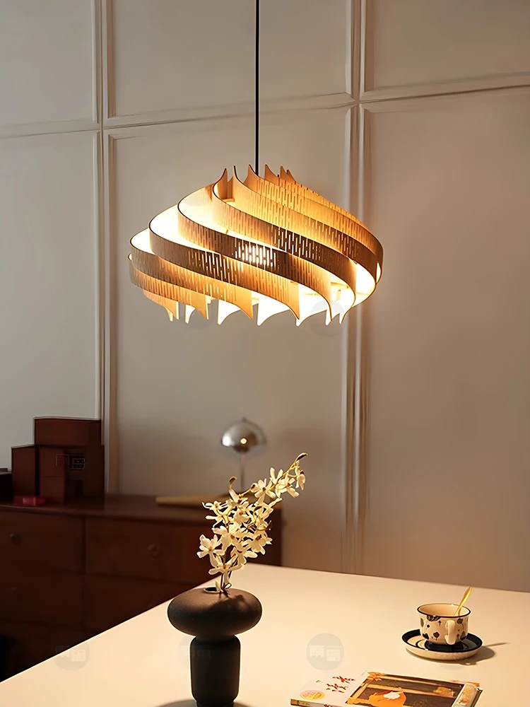 

Nordic Spiral Wooden Pendant Light Wabi Sabi Moon Chandelier For Dining Room Study Bar Bedroom Solid Walnut Basswood Lamp