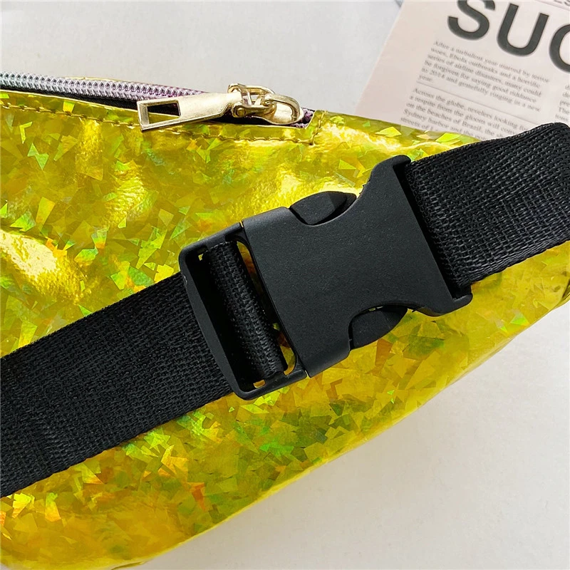 Sequin Waist Bag Holographic Laser Glass Shard Fanny Pack PU Cross-Body Pocket Closure Coin Purse Women Girl Bum Belt Chest Bag