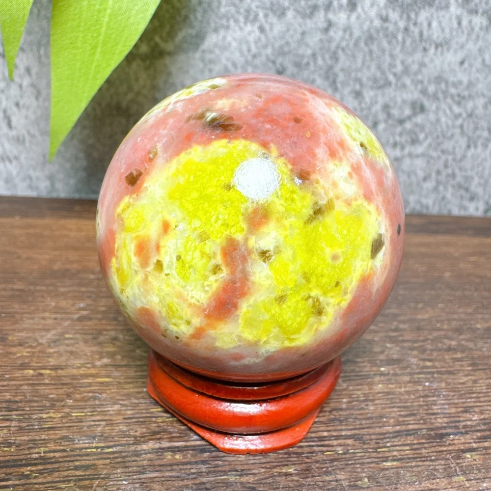 Natural Plum Blossom Jasper Symbiosis Green Tourmaline Crystal Sphere Home Decor Reiki Energy Gift