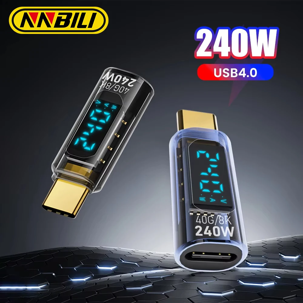 Adaptador USB C NNBILI de 240W, 5A, USB4, con Pantalla Digital, Tipo C a Tipo C, OTG, Transferencia de Video 8K para iPhone 16 17, Tableta Samsung, Laptop