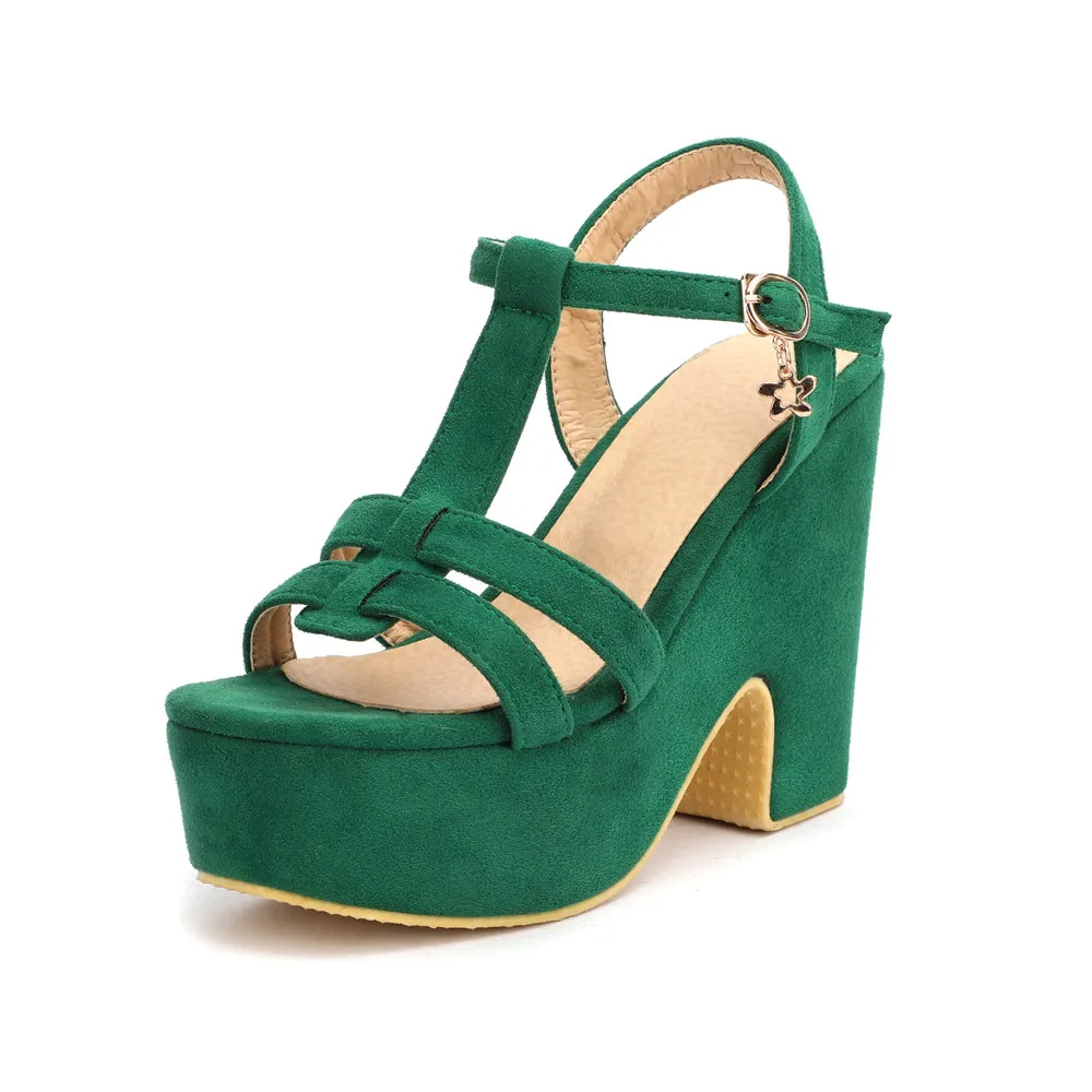 2024 Summer New Platform Sandals Women Ladies Shoes Thick High Heels Pumps Flock Wedge Fashion Sandalias De Mujer 34-43 Green