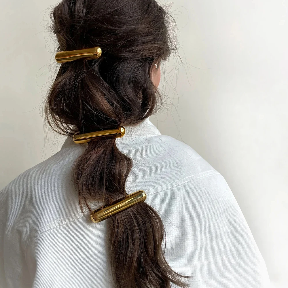 

Retro Long Golden Metal Smooth Hammered Hairpin Minimalist Senior Hair Loop Accessories Ponytail Hair Pin Headwear Charm Jewelry