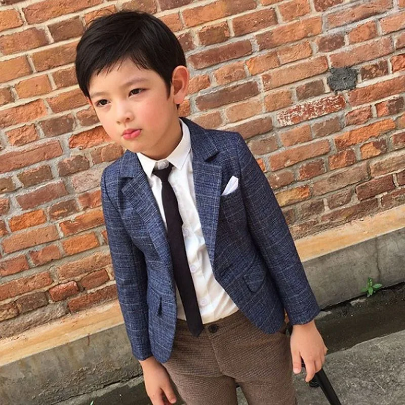 2025 Boys' Checkered Blazer Kids Casual Suit Jacket Medium Small Size Spring Autumn