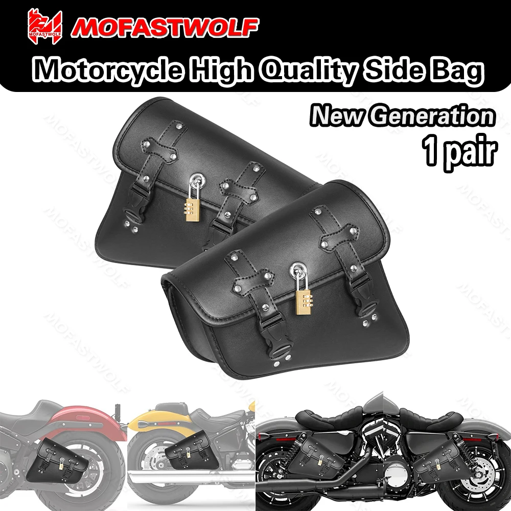 For Softail Dyna Low Rider Models - Motorcycle Accessories Retro Leather Motorcycle Swingarm Bag Left Side Solo
