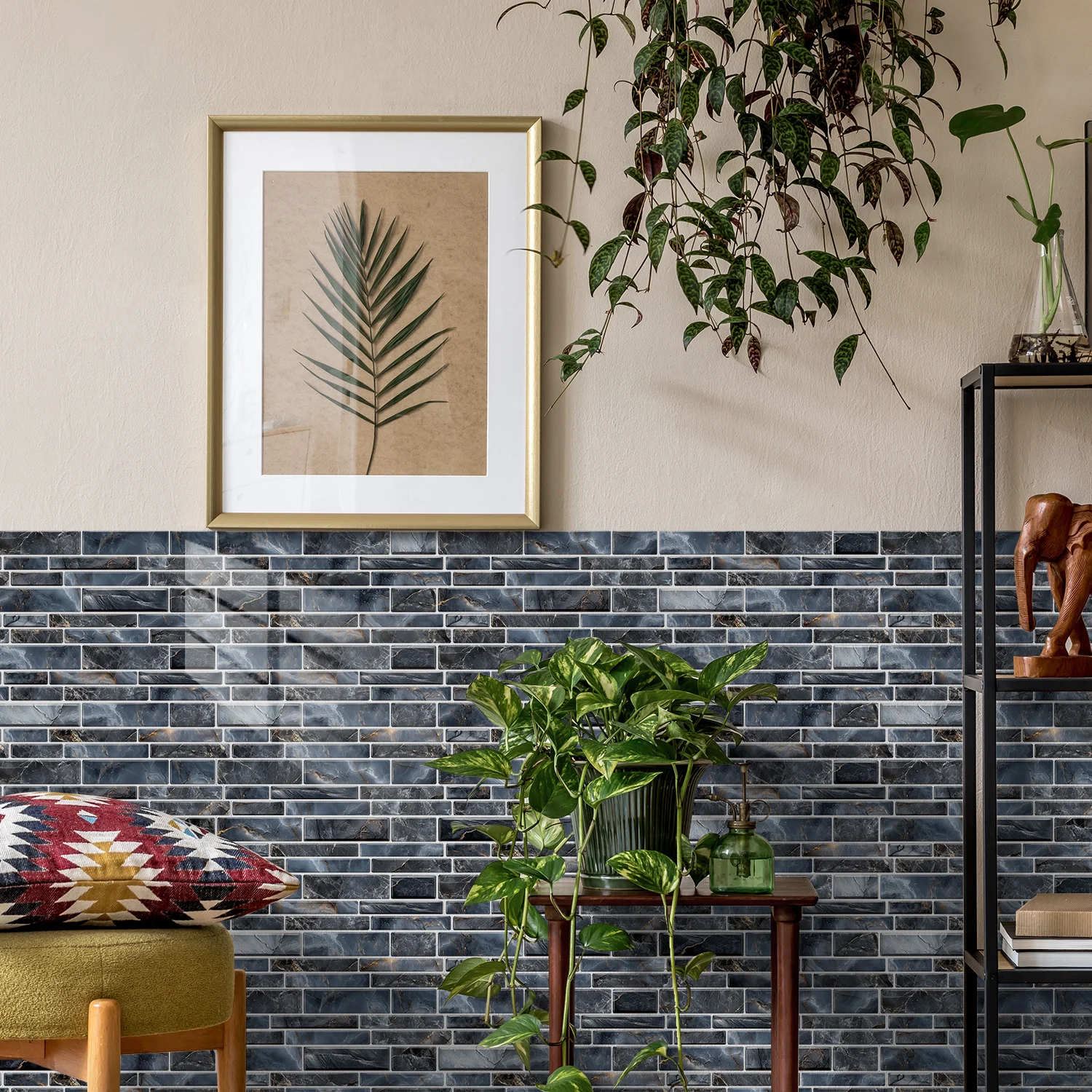 Self Adhesive Waterproof Imitation Marble Flat Wall Tiles Suitable for Indoor Wall Decoration (6/12/24/48PCS)