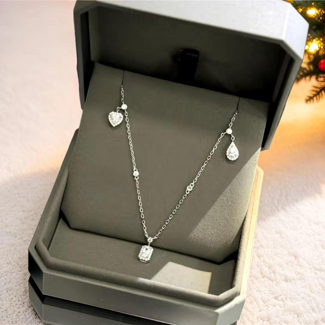 

Высокое качество стерлингового серебра 925 пробы женское циркониевое квадратное ожерелье с каплями воды кулон, модный свадебный стиль ювелирные изделия в подарок