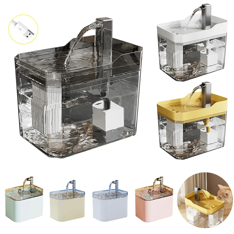 

Silent 1.5L Cat Water Fountain USB Auto Filter Dispenser Transparent Removable Bowl Recirculating Pump Anti Dry Burning for Pets