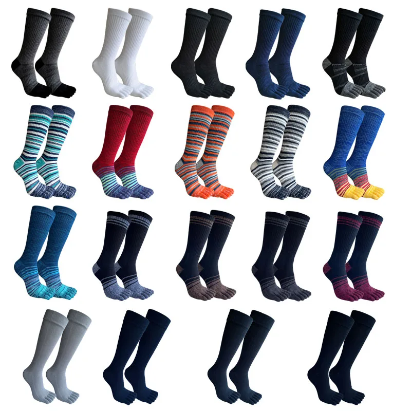 

Man Five Finger Socks Long Cotton Striped High Tube Compression Business Sweat-Absorbing Breathable Warm Fitness Sport Toe Socks