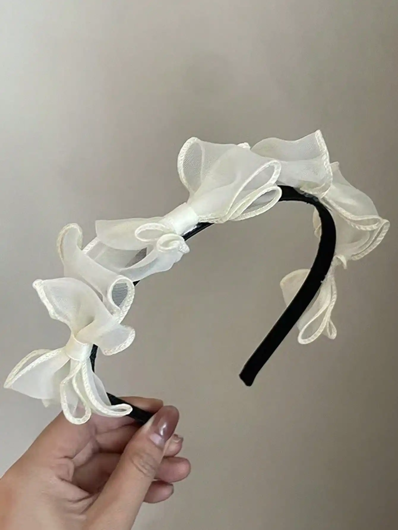 

Women Elegant 3D Bow Headband With Lace Chiffon For Spring Summer