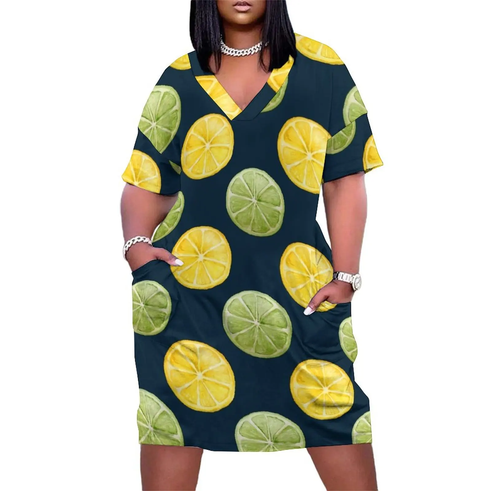 

Watercolor lemon lime pattern Loose Pocket Dress dresses summer woman 2025 women's dresses luxury evening dresses women