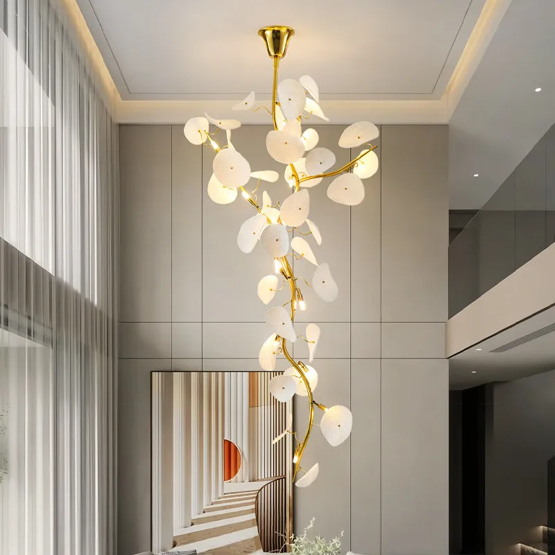 French Luxurious Pendant Lights Art Ceramics Ginkgo Leaf LED Ceiling Hanging Lamps Villa Parlor Hotel Lobby High-end Chandeliers