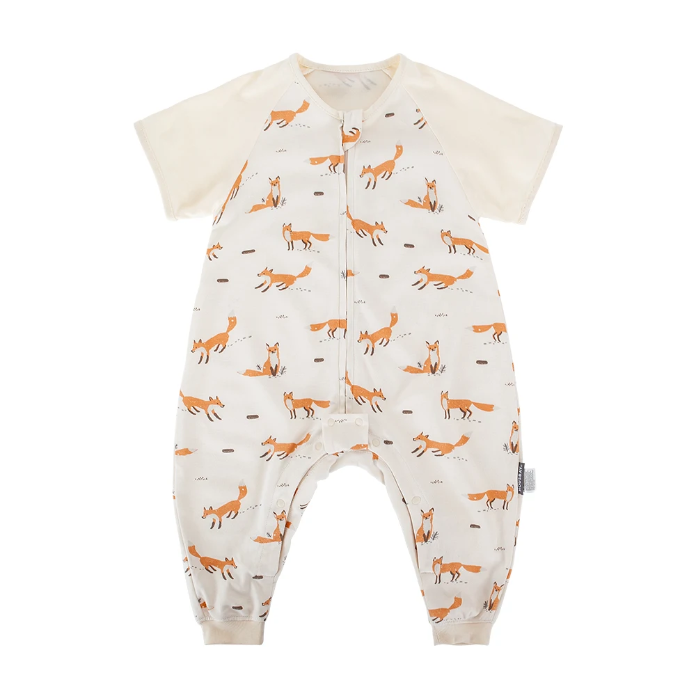 كيس نوم من القطن الخالص بأكمام قصيرة وساق مقسمة طبقة واحدة للطفل قابل للتنفس ومضاد للركل وحركة مجانية وبئر #2