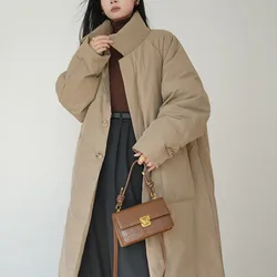 Fashionable silhouette trench coat 2024 new thickened down cotton jacket women's long over-the-knee winter standing lapel coat