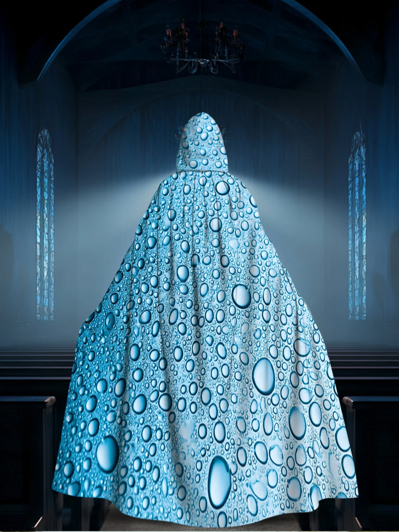 1pc Must-Have Hooded Cape Full-Length Raindrop Blue Hooded Costume with Hood Polyester for Machine Washable for Halloween