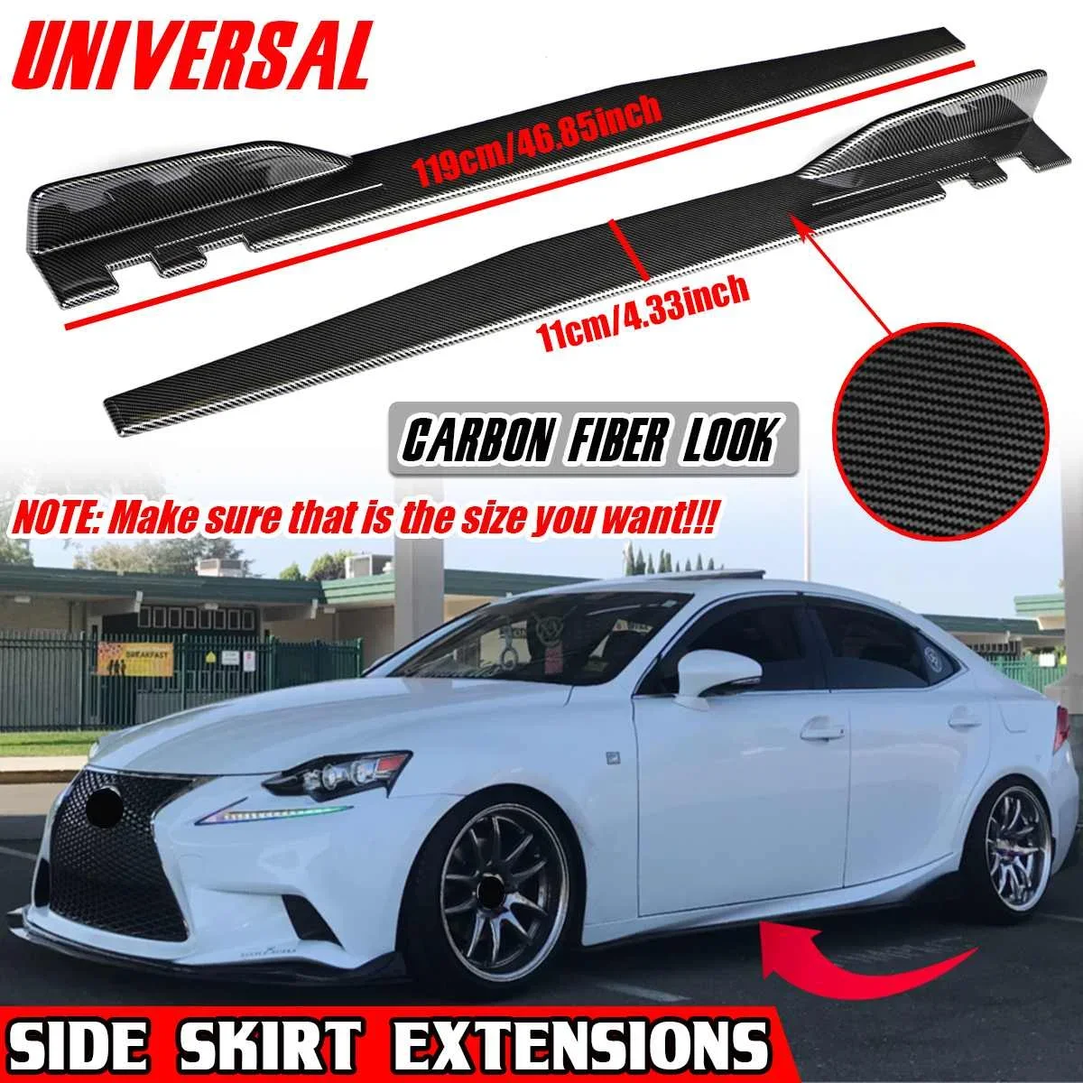 

120CM Car Side Skirts Winglet Extensions Splitters Rocker Panel Splitters Lips For LEXUS IS200T IS250 IS350 ES300h ES330 ES350