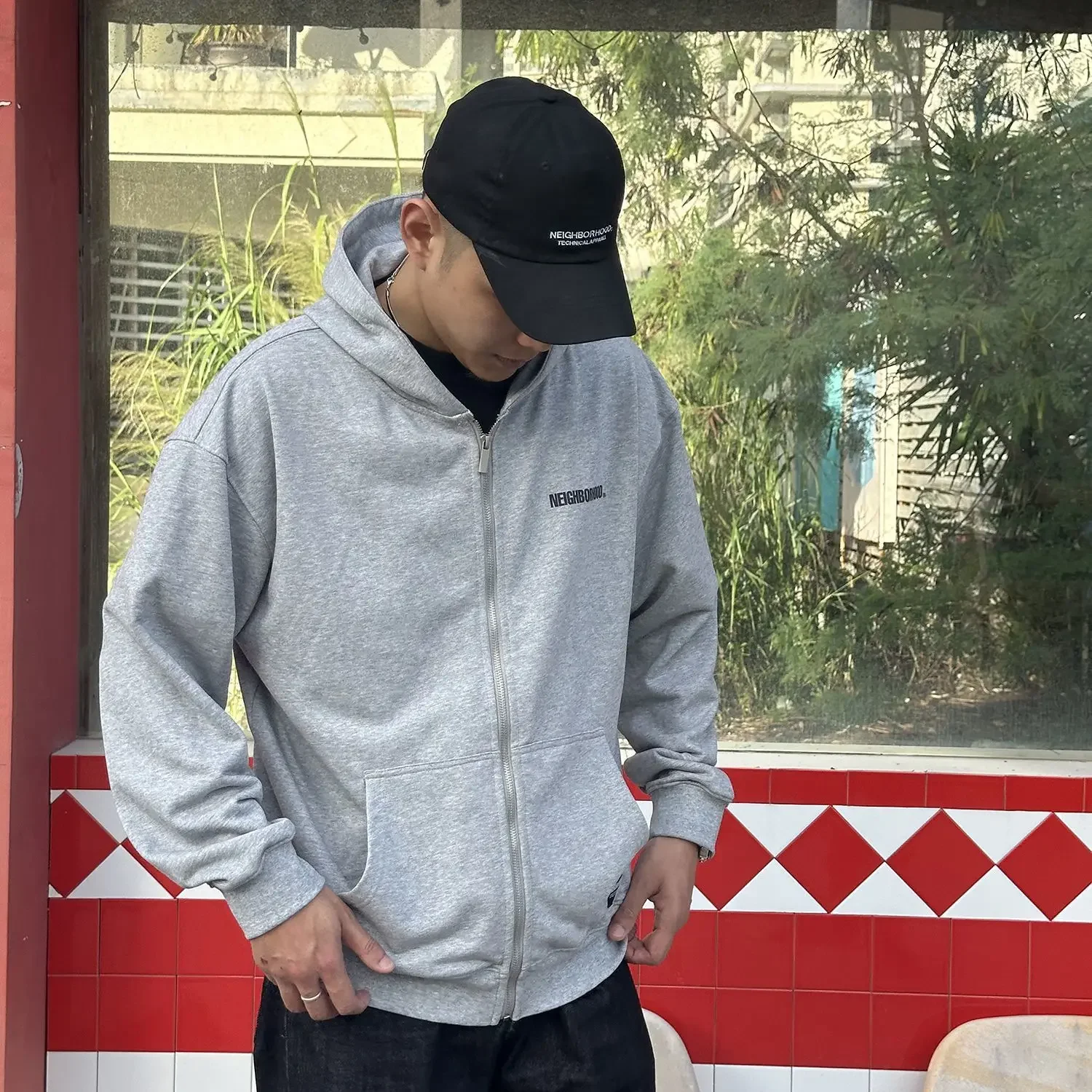 NEIGHBORHOOD NBHD Trendy Heavyweight Japanese Vintage Zip‑Up Hoodie Cardigan Pure Cotton Unisex Casual Hooded Outerwear