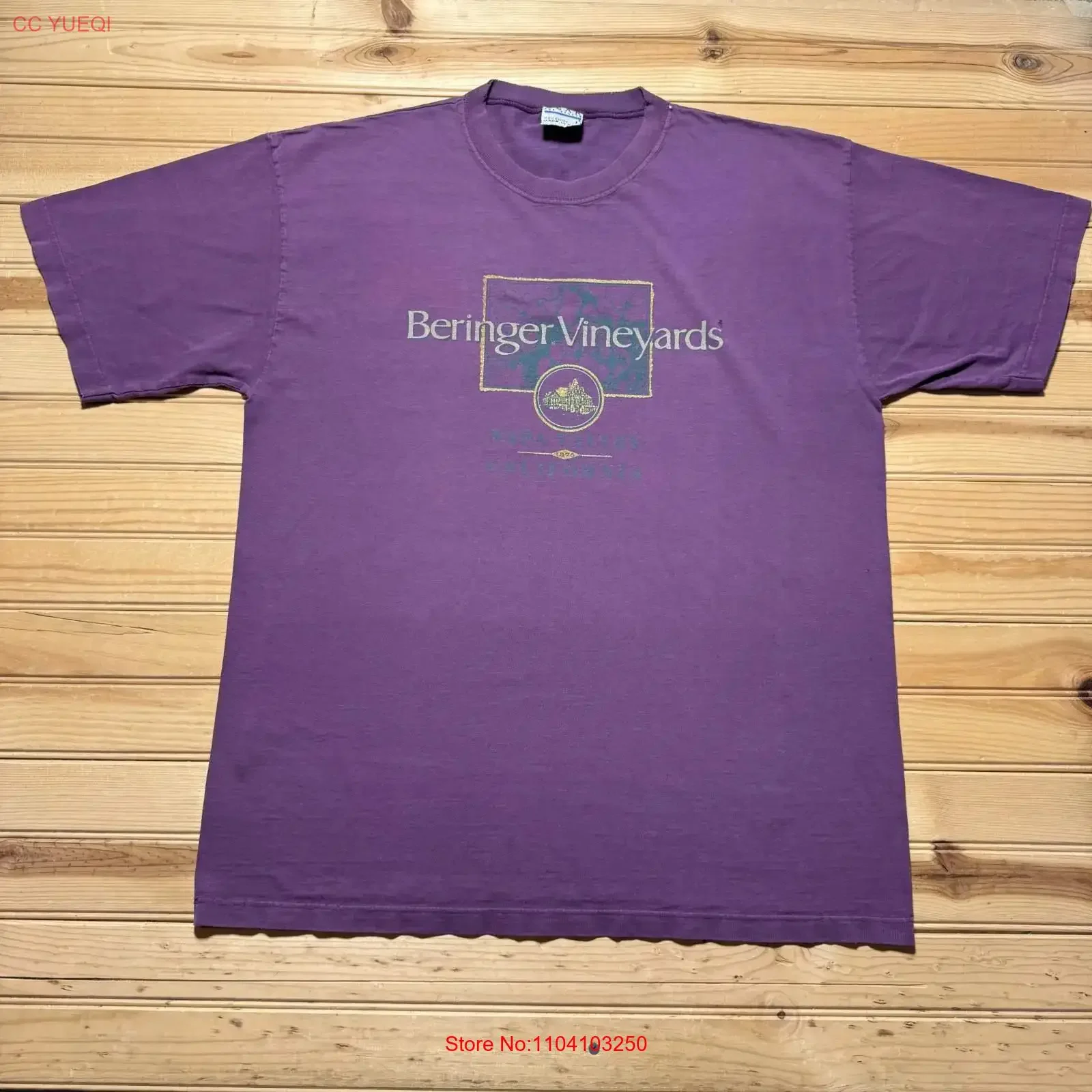 Camiseta Vintage de los 90s de Beringer Vineyards, Napa Valley, California, Talla Grande, Estilo Vintage Lavado, Unisex, Elástica y Elegante