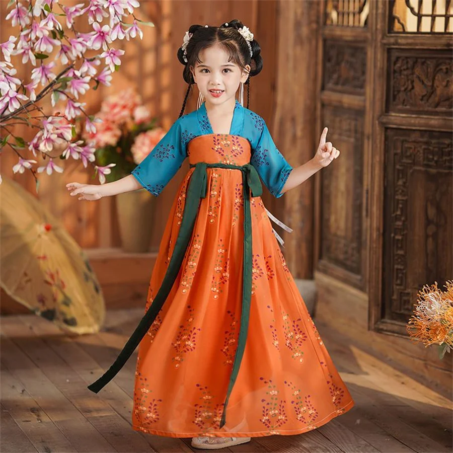 Tang Dynasty Fairy Hanfu Dance Costumes Girls Chinese Traditional Dress Princess Tang Suit Kids Oriental Party Evening Cosplay