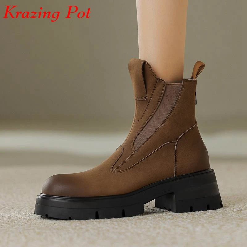 out of stock Leather Round Toe Thick Heels Winter Keep Warm Western Cowboy Boots Business Casual Chic Leisure Ankle Boots