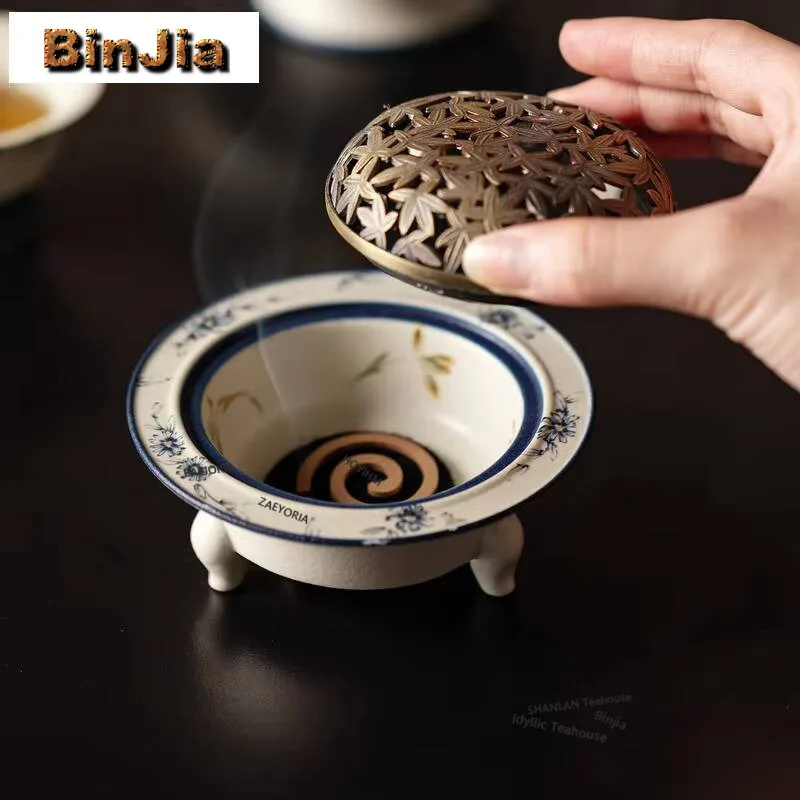 Hand Painted Butterfly Orchid Tripodia Incense Holder Zen Garden Incense Burners Consecrate Censer Tea Items Decoration Craft