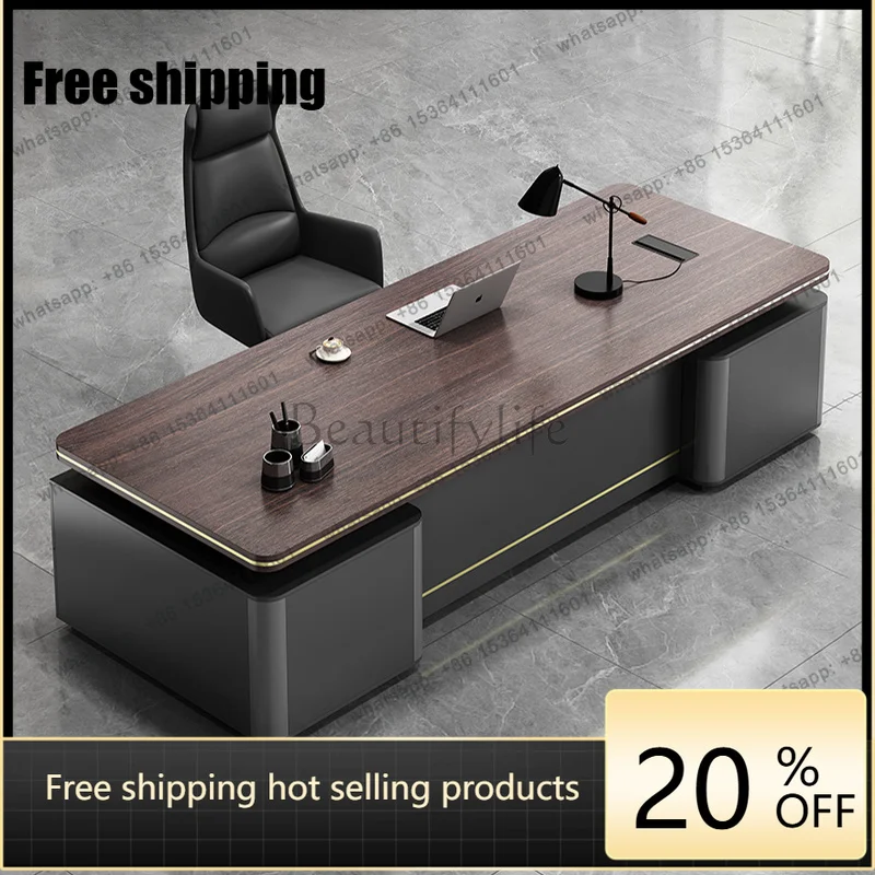 LJY Brown Designer Executive Office Desk Wood Manager Large Modern Computer Desk Drawers Luxury Mesa Escritorio Work Station Tab