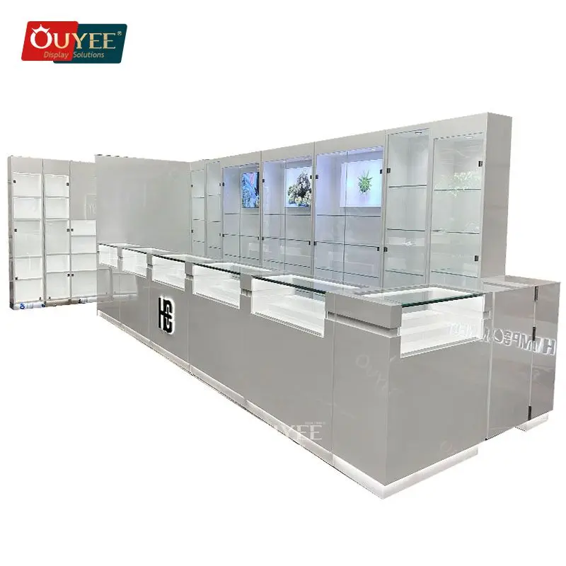 Armário De Madeira Personalizado Para Loja LED Display, Counter Glass, Dispensário Display Table, Smoke Shop