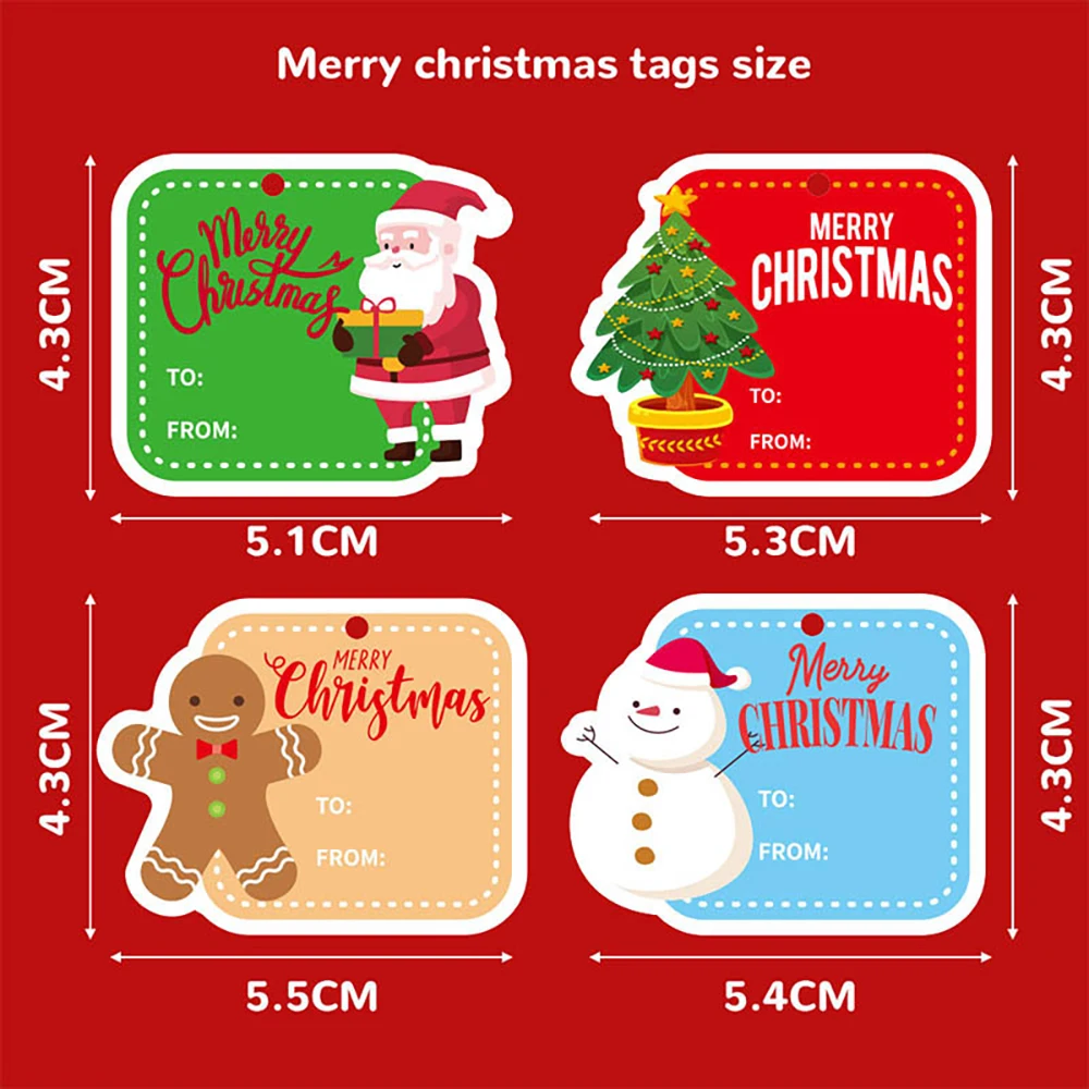 DIYメリークリスマスクラフトタグ、ギフト包装紙、santaClausハングタグ、クリスマスカード、パーティー用品、50個