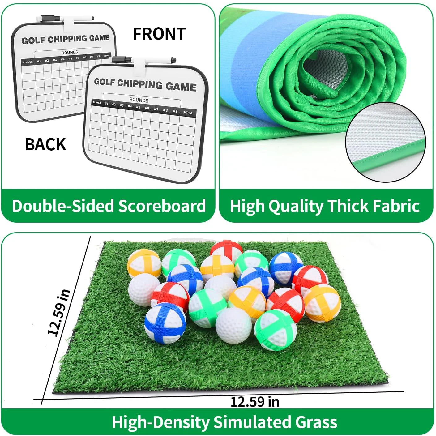 Chipping Golf Game Mat Set para Adultos e Crianças, Jogos Indoor e Outdoor, Backyard Golf Games, Prática, Equipamento de Treinamento, Vara