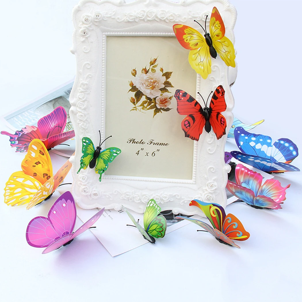 Simulation Stickers Vinyl Bedroom Wall Butterfly Colored Decals Decorations Door Fridge Magnet Removable 12pcs