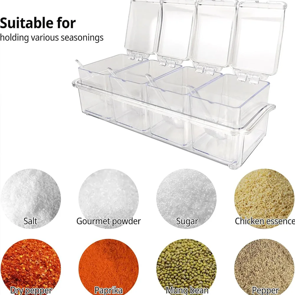 Caixa de tempero transparente-récipient de armazenamento de especiarias ferramenta de armazenamento para cozinha ferramentas de especiarias de ervas gadgets-café com tampa e colher