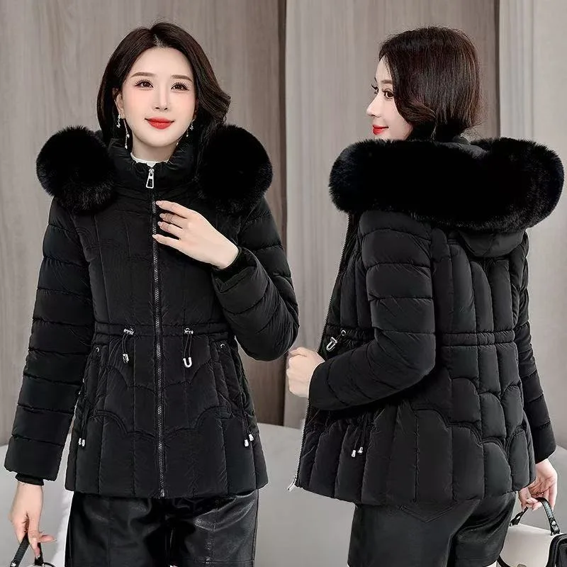 2026 New Big Fur Collar Down Jacket Hooded Stand Collar Long Sleeves Top Fleece-lined Thicken Casual Fashion Winter Women Jacket