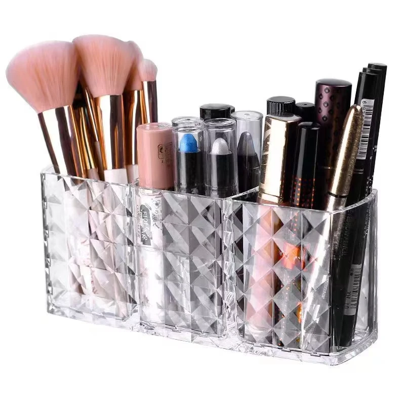Soporte para cilindro de brochas de maquillaje, organizador de maquillaje cosmético acrílico transparente, tocador, delineadores, lápiz labial, caja de almacenamiento de cristal