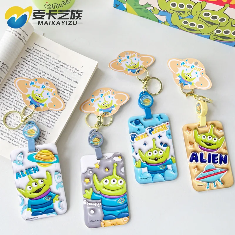 Disney Mickey Alien Keychain Student ID Card Cover Card Holder Retractable Nurse Badge Reel Clip Accessory Kids Small Gift