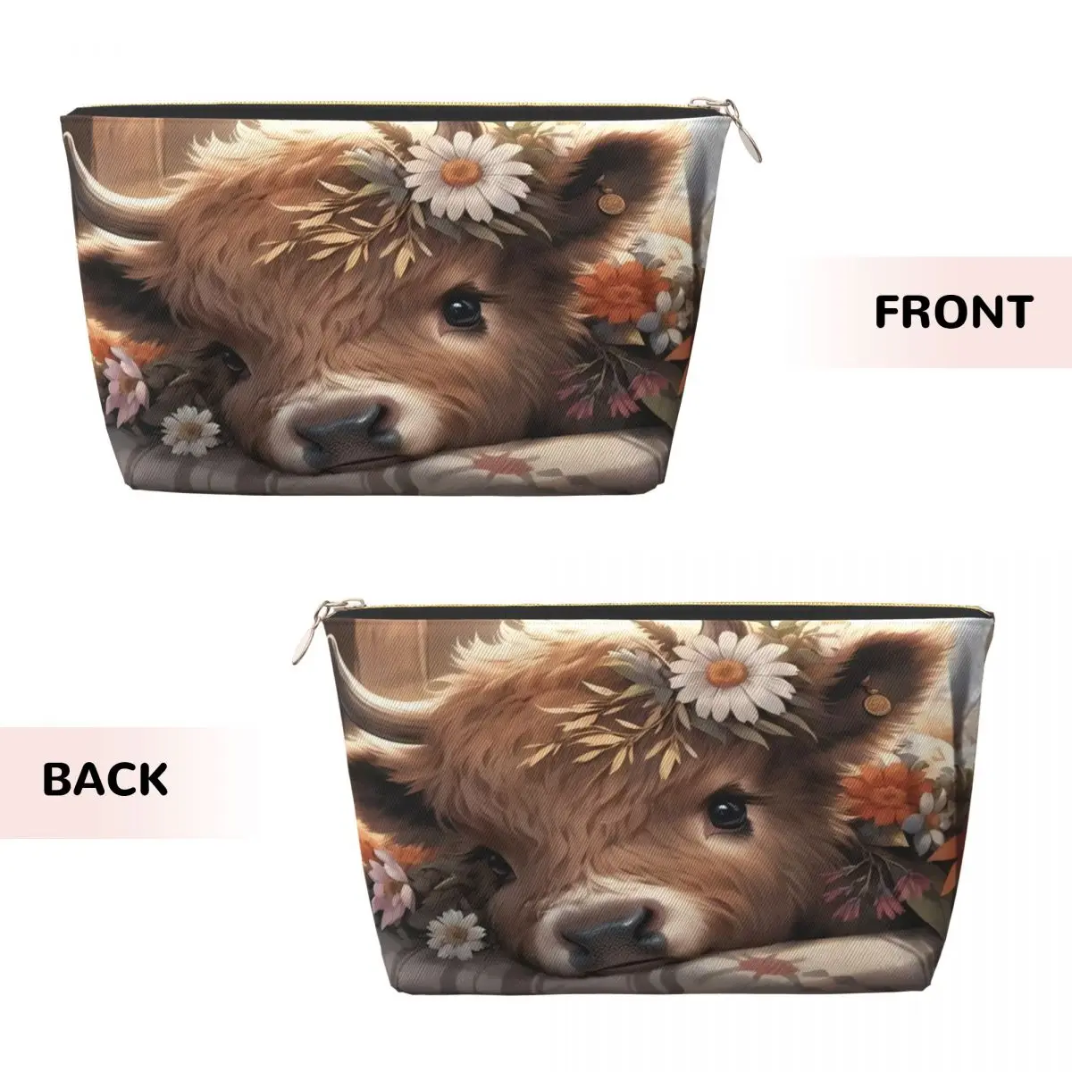 Custom Highland Cow And Flower Toiletry Bag for Women Cosmetic Makeup Organizer Lady Beauty Storage Dopp Kit Box