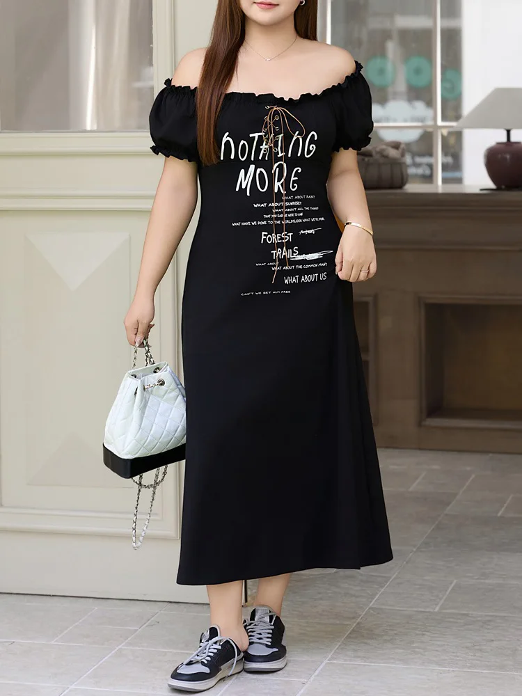 

Women's Plus Size Playful Print A-Line Dress Premium Boho Chic Drawstring Maxi Dress For Music Festival & Casual Summer