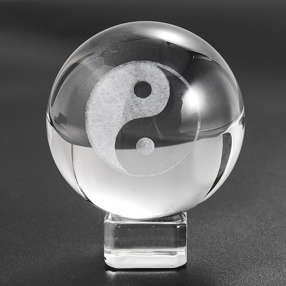 Yin Yang Tai Ji Crystal Ball Talisman Feng Shui Lucky Exorcise Evil 3D Laser Engraved Glass Spheres Decorative Ball Paperweight