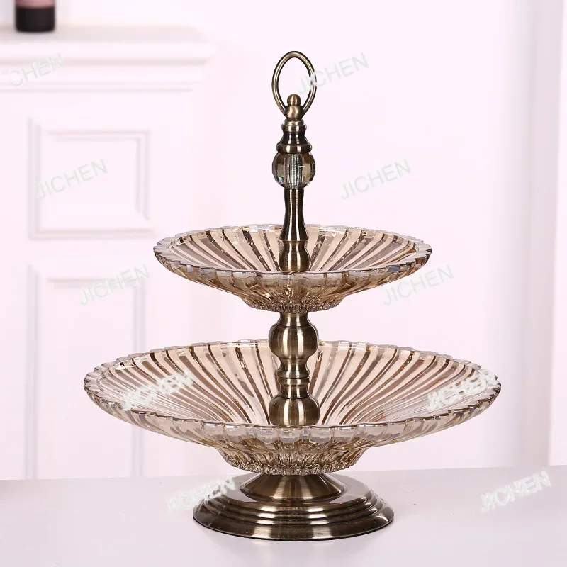 

Large double-layer fruit plateEuropean style light luxury modern home living room coffee table dining table glass fruit plate so