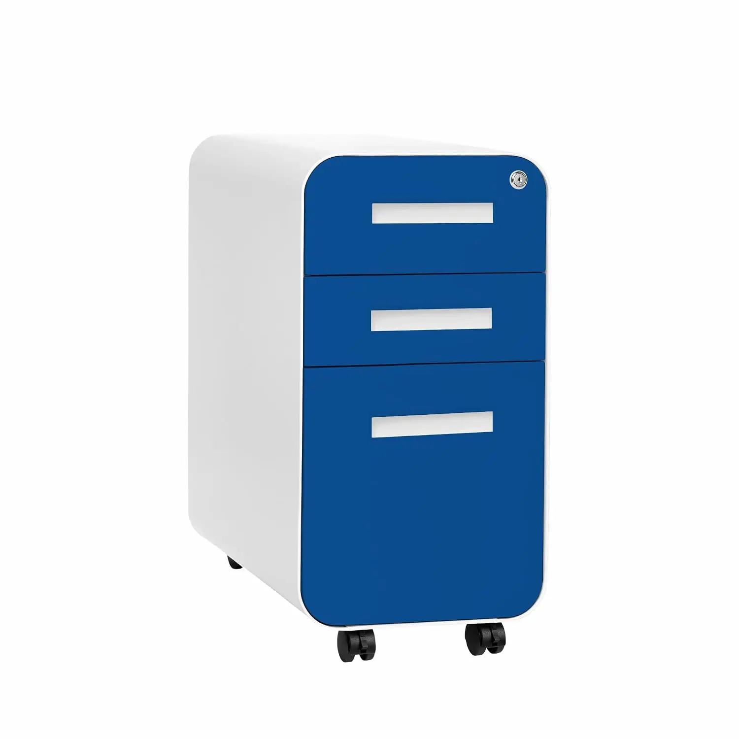 3-Drawer Slim Mobile File Cabinet With Lock, Under Desk Metal Filing For Legal/Letter Folders, Wheels & Feet, Blue, Customized