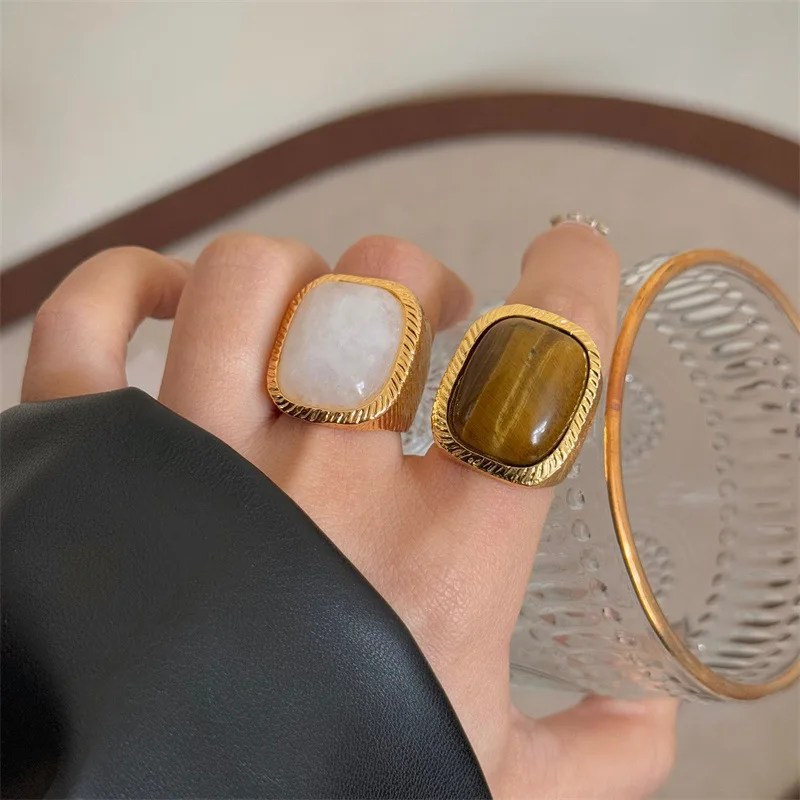 Jewelry square stone inlay fashion trend  accesorios para mujer anillo de promesa jewerly accessoires anillos grandes de mujer