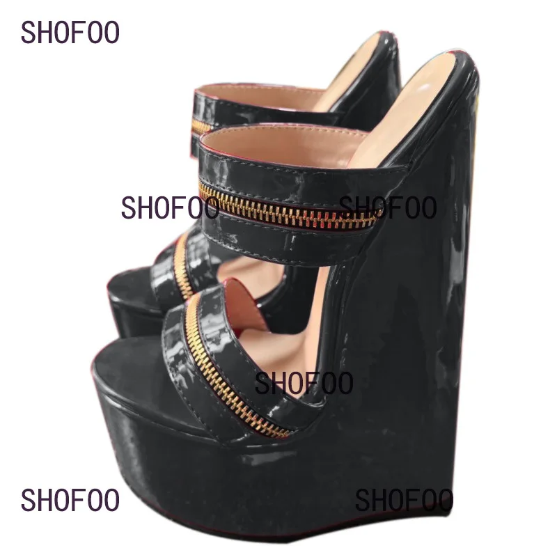 SHOFOO shoes Fashionable women\'s high-heeled sandals. About 20cm heel height. Wedges slippers. Outdoor summer women\'s shoes.