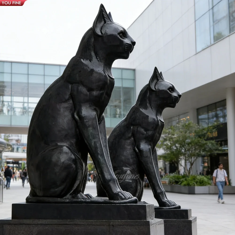 Lifelike Pair Sitting Casting Bronze Cat Statue for for Garden & Yard Decor