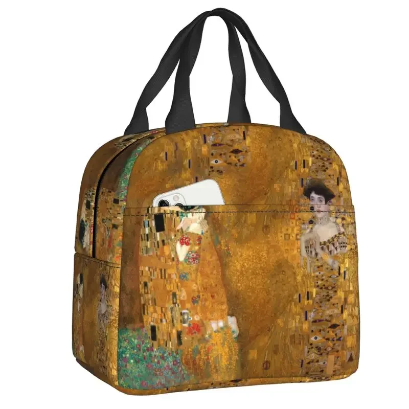 

Custom Woman In Gold Lunch Bag Men Women The Kiss By Gustav Klimt Cooler Warm Insulated Lunch Boxes for Adult Office